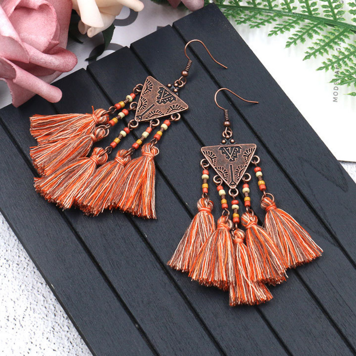 Triangle rice beads tassel earrings