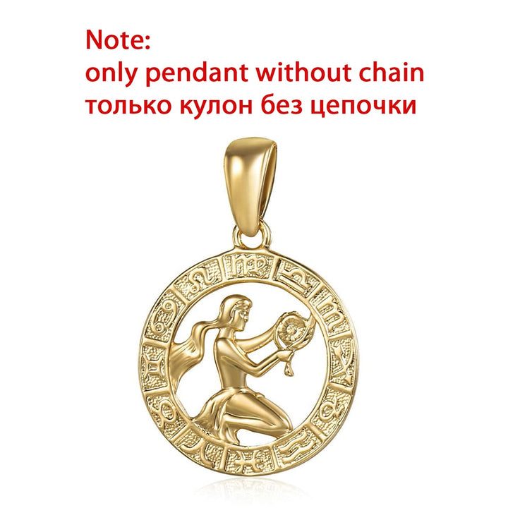 12 Zodiac Sign Constellations Pendants Necklaces For Women Men 585 Rose Gold Color Fashion Birthday Gifts