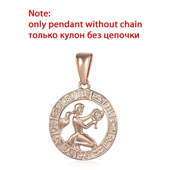 12 Zodiac Sign Constellations Pendants Necklaces For Women Men 585 Rose Gold Color Fashion Birthday Gifts