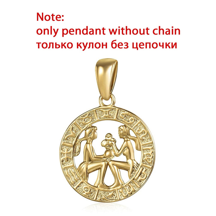 12 Zodiac Sign Constellations Pendants Necklaces For Women Men 585 Rose Gold Color Fashion Birthday Gifts