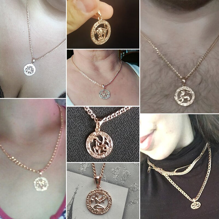 12 Zodiac Sign Constellations Pendants Necklaces For Women Men 585 Rose Gold Color Fashion Birthday Gifts