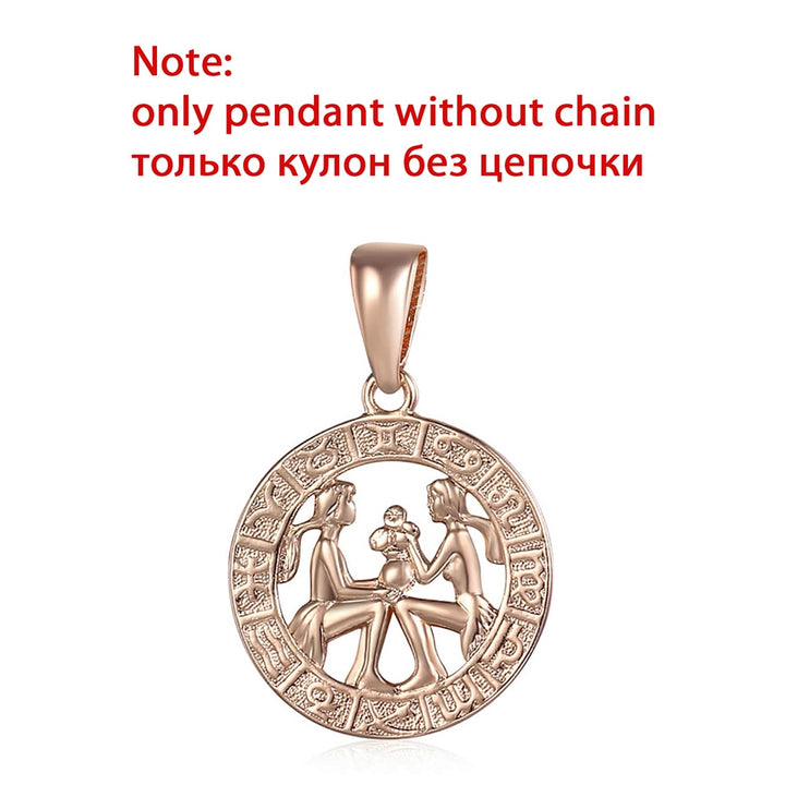 12 Zodiac Sign Constellations Pendants Necklaces For Women Men 585 Rose Gold Color Fashion Birthday Gifts