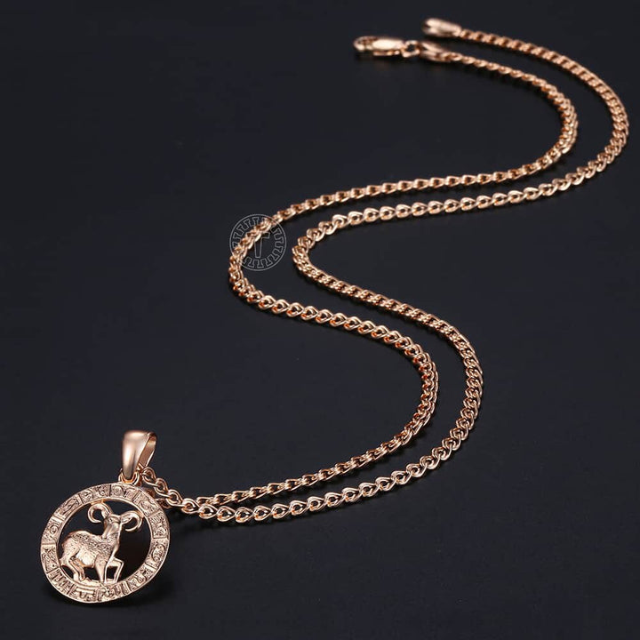 12 Zodiac Sign Constellations Pendants Necklaces For Women Men 585 Rose Gold Color Fashion Birthday Gifts