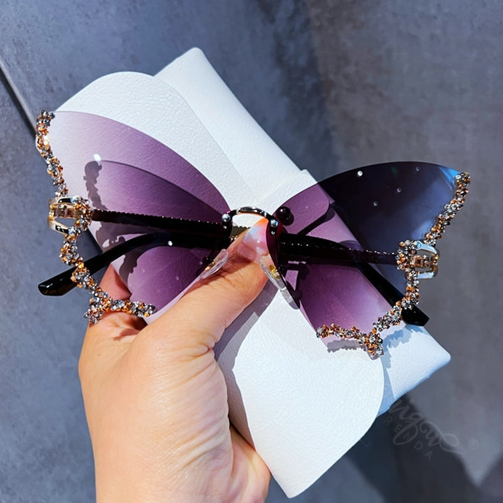 Luxury Diamond Butterfly Sunglasses Women Brand y2k Vintage Rimless Oversized Sun Glasses Ladies Eyewear gafas de sol