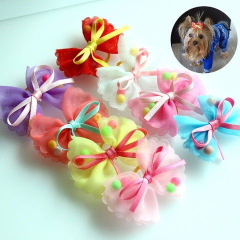 10pcs Pet Hair Bows Cute Chiffon Rubber Bands Pet Grooming