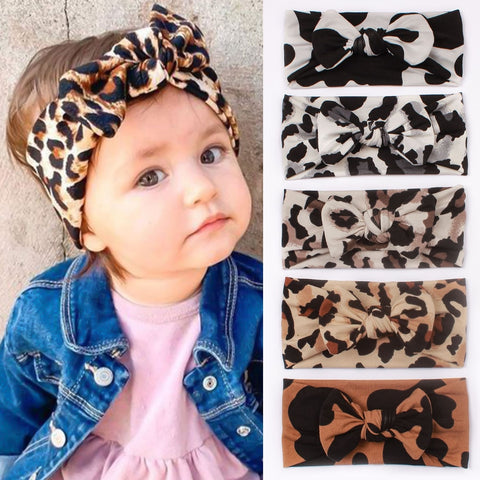 New Baby Leopard Print Headband Wide Edge Traceless Bowknot  Baby Hair Band Suitable for 0-3 Year Old Babies