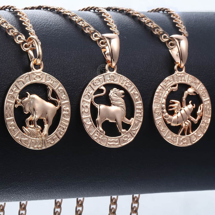 12 Zodiac Sign Constellations Pendants Necklaces For Women Men 585 Rose Gold Color Fashion Birthday Gifts